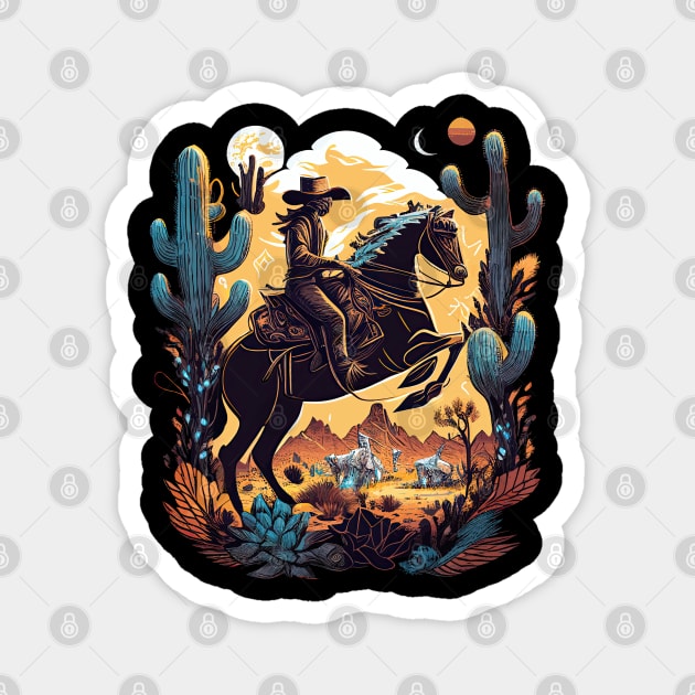 Western Cowboy Cowgirl Horse Rider Magnet by Sun Elk