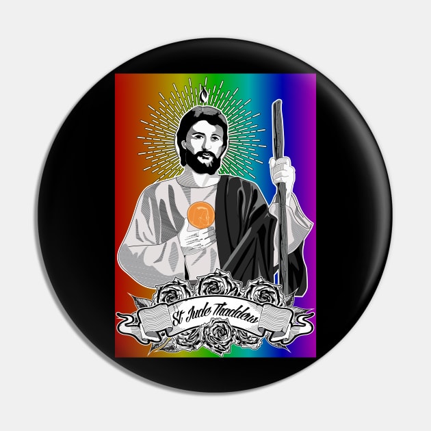 ST. JUDE THADDEUS - RAINBOW BACKGROUND Pin by Obedience │Exalted Apparel