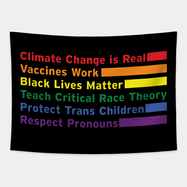 Climate Change, BLM, Critical Race, Trans Rights, Pronouns Tapestry by LeftyVet