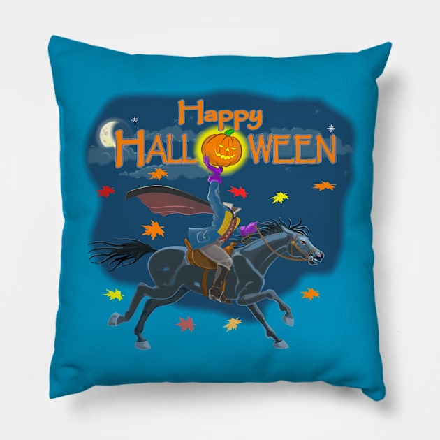 A Headless Horseman Halloween Pillow by Toonicorn