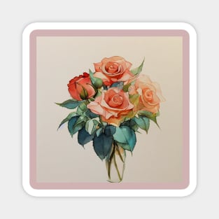 Coral pink Bouquet of Roses Magnet