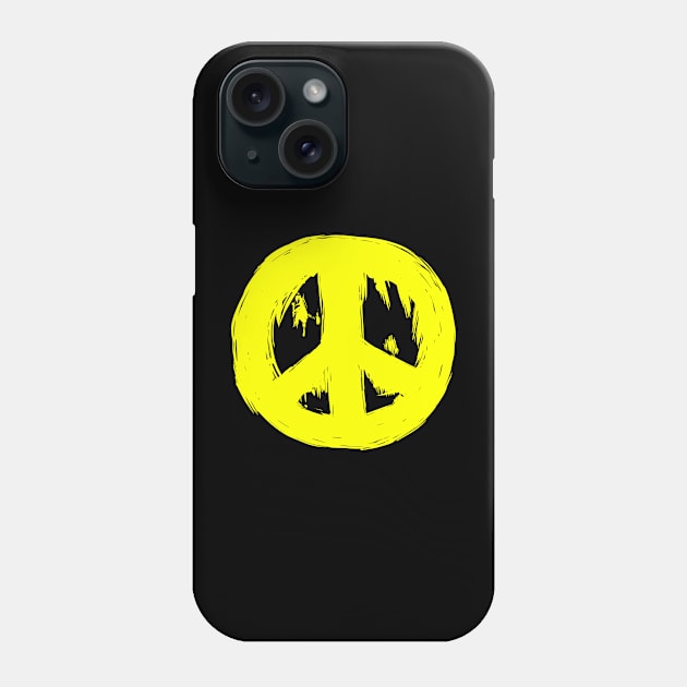 Ragged Brushed Peace Sign Yellow Phone Case by jitterteez