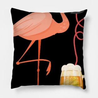 Flamingo Drinking Beer Summer Pillow