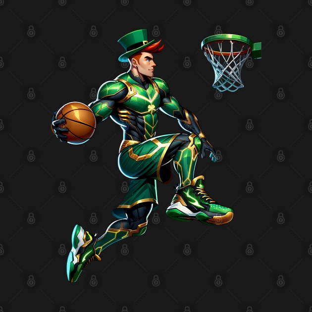 St Patrick's Day Irish Leprechaun Basketball Player Dunk by E