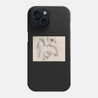 My Little One - Mama & Baby Elephant Charcoal Pencil Drawing Phone Case