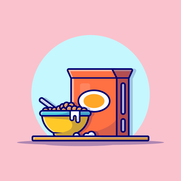 Cereal Box And Milk With Bowl Cartoon Vector Icon Illustration by Catalyst Labs