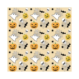 Spooky Halloween Pattern on Beige Background T-Shirt