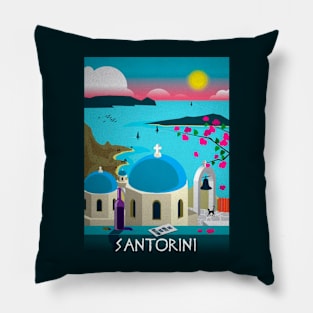 Vintage Travel Poster - Santorini Pillow