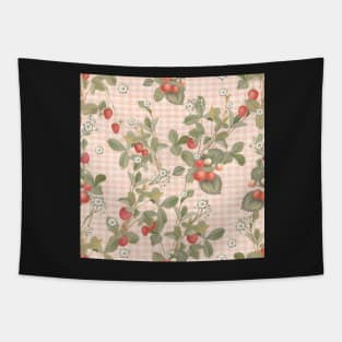 Vintage strawberries on pink gingham Tapestry