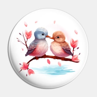 Valentine Kissing Gadwall Bird Couple Pin