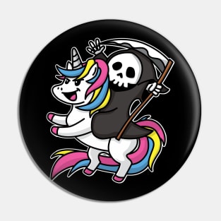 Death Riding Unicorn Cute but Scary Playful Kawaii Halloween Pin