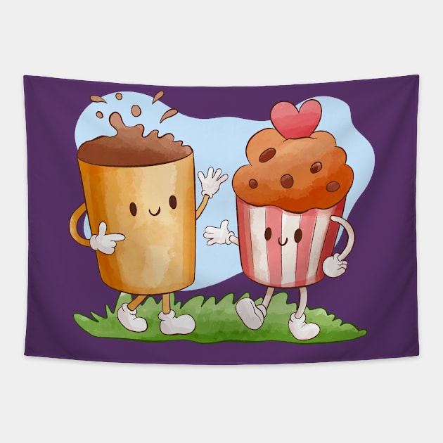 Funny Cupcake And Coffee Tapestry by Mako Design 