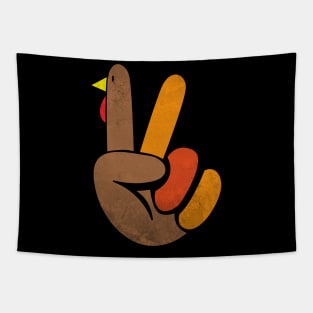 Peace Sign Turkey Hand - Cool Thanksgiving with Hippie Vibes Tapestry