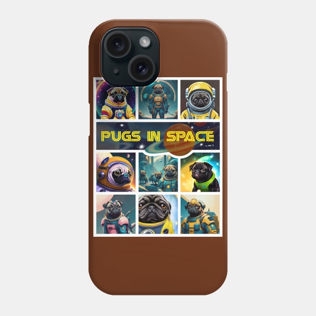 Pugs in Space- version 1 Phone Case by FivePugs