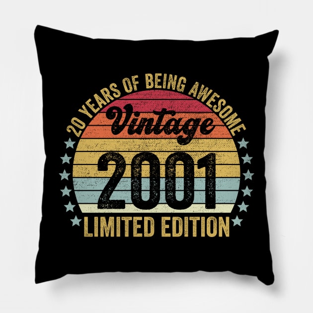 20th Birthday, 20 Year Old Gifts Vintage 2001 Limited Edition Pillow by DragonTees