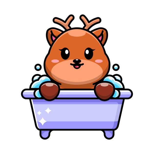 Cute deer in a bathtub cartoon character by Wawadzgnstuff