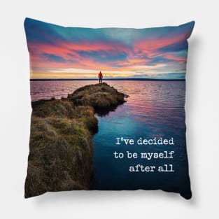 Positive Quote Motivational Gift for Women Men Sunset Ocean Pillow