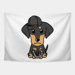 Funny dachshund dog is ready for horse riding Tapestry