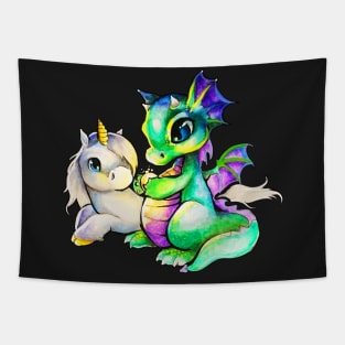 Unicorn and Dragon Awesome Graphic T shirt Tapestry