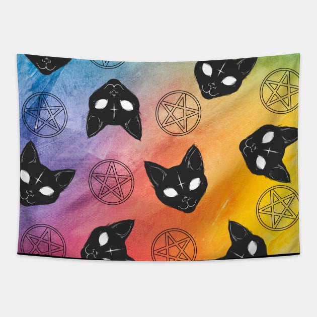 Pentagram Cats Tapestry by LylaLace Studio