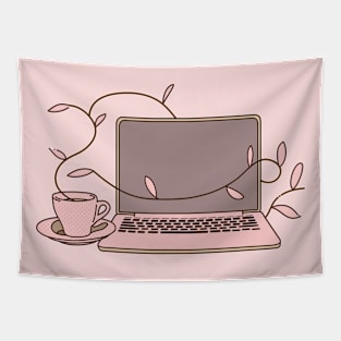 laptop and cup Tapestry