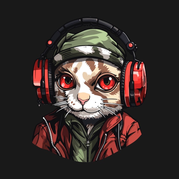 Hardbass Cat With Rave Music Headphones by Piggy Boxer