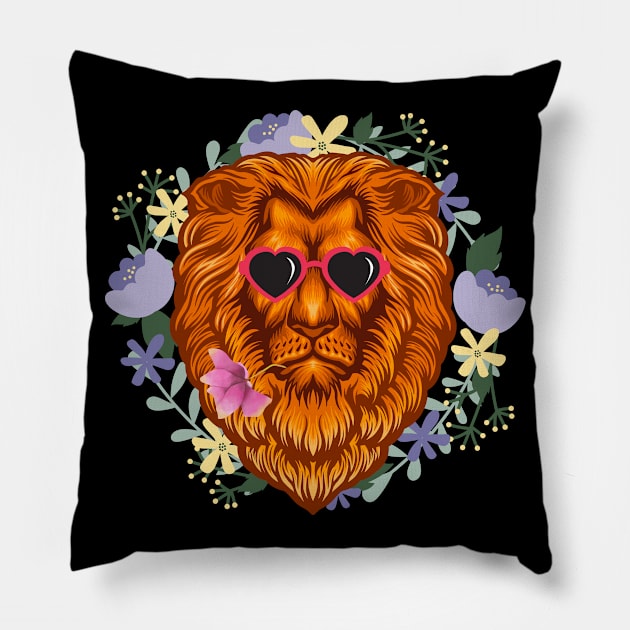 Lions With Sunglasses and a Flower in His Mouth Pillow by nathalieaynie