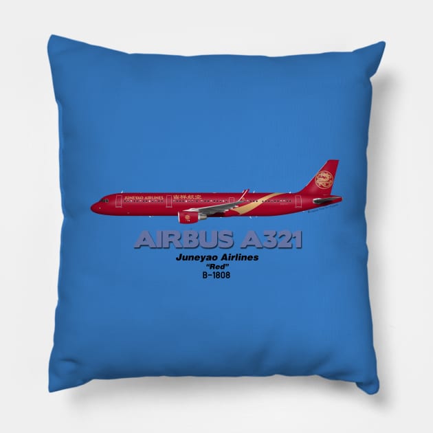 Airbus A321 - Juneyao Airlines "Red" Pillow by TheArtofFlying