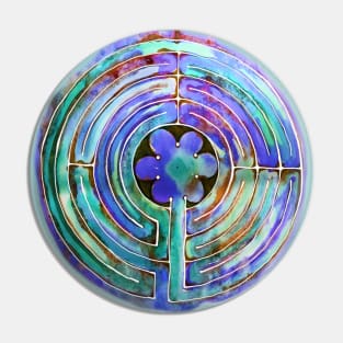 Blue Hand Painted Watercolor Labyrinth Pin