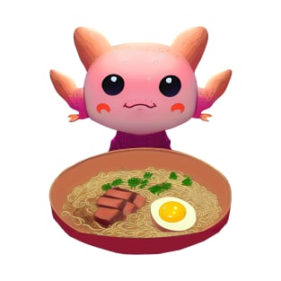 Kawaii cute axolotl eats ramen noodles Japan T-Shirt