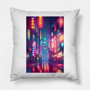 Tokyo Neon Anime Japan Night Street Vibes <3 Pillow