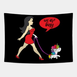 We are busy unicorn lady wife gift Tapestry