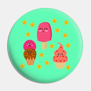 Cute Pretty Ice Cream Combo With Stars Pin