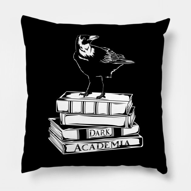 Crow on books - Dark Academia Pillow by Modern Medieval Design