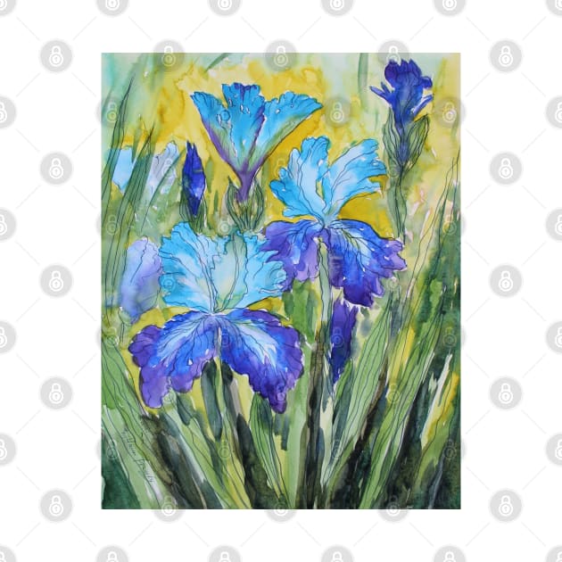 Blue irises Watercolor Painting by SvitlanaProuty