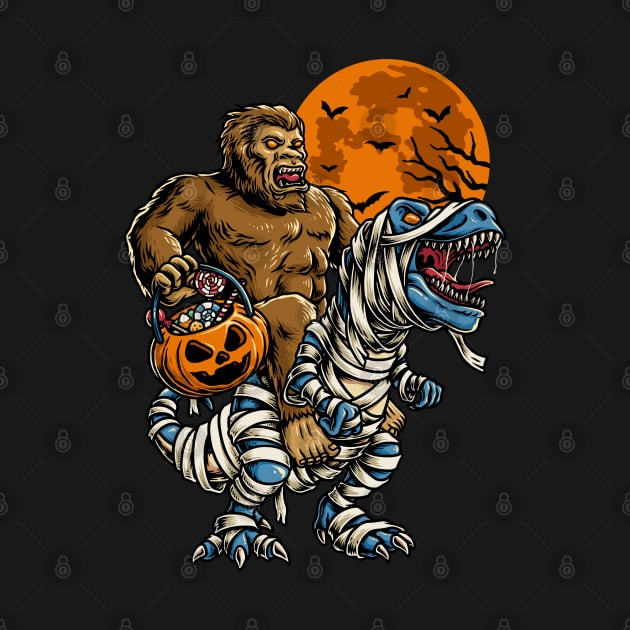 Bigfoot Halloween Costume Sasquatch Riding Dinosaur T Rex Mummy by Az-Style