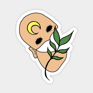 Surreal Black Eyed Plant Person with Crescent Moon Face Tattoo - Medium Skin Magnet