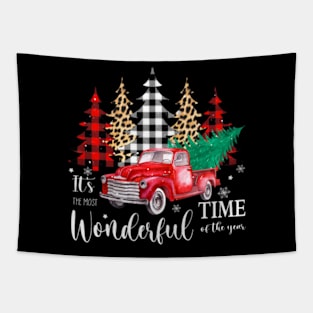 Christmas It's The Most Wonderful Time Of The Year Red Truck Tapestry