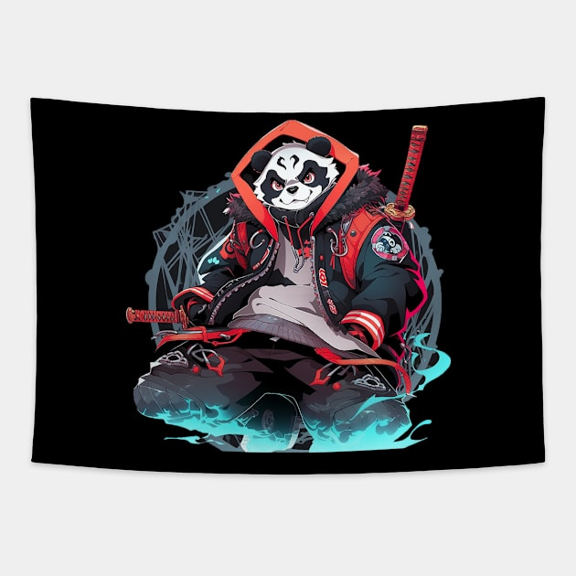 samurai panda Tapestry by piratesnow