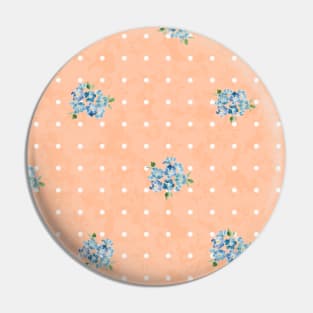 Blue Forget Me Nots Polka Dots on Peach Fuzz Abstract Floral Pin