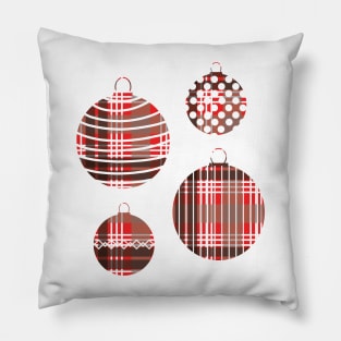 Red, Black and White Tartan Christmas Baubles Pillow