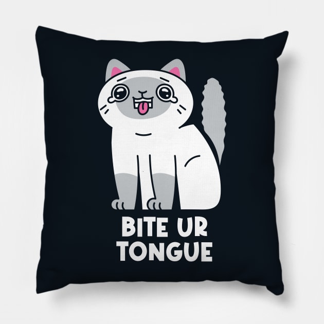 Bite Your Tongue, Cat! Pillow by rarpoint