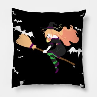 "Happy Halloween" Strawberry Blonde Witch Pillow