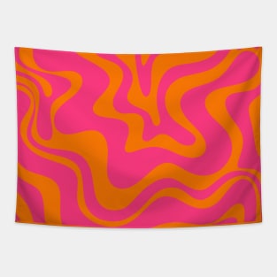 Retro Liquid Swirl Abstract Pattern Hot Pink & Orange Tapestry