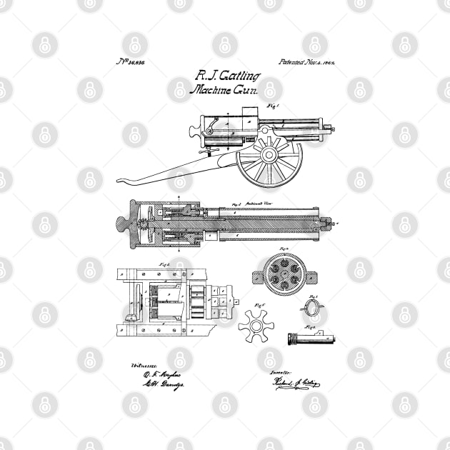 Gatling Gun Patent - 1862 Machine gun - B by SPJE Illustration Photography