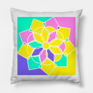 Random geometric repeated elements in digital mandala in bright neon colors Pillow