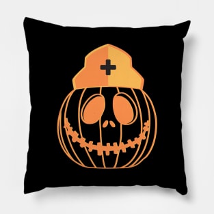 Pumpkin in a Nurse hat funny Nurse Halloween design Pillow