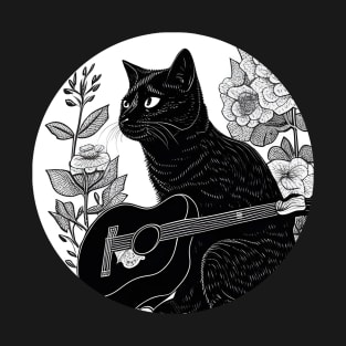 Black Cat Guitar - Cat Playing Guitar Vintage T-Shirt