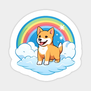 Cute Carolina Dog Rainbow Cloud Kawaii Dog Happy Puppy Magnet