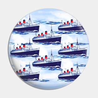 Ship Watercolor Blue Pattern Pin